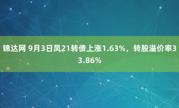 锦达网 9月3日凤21转债上涨1.63%，转股溢价率33.86%