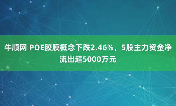 牛顺网 POE胶膜概念下跌2.46%,5股主力资金净流出超5000万元